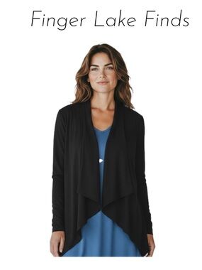 Connected Apparel Black Open Front Waterfall Jacket, M